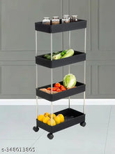 Black plastic 4-layer vegetable and fruit storage rack for kitchen, ideal for storing produce